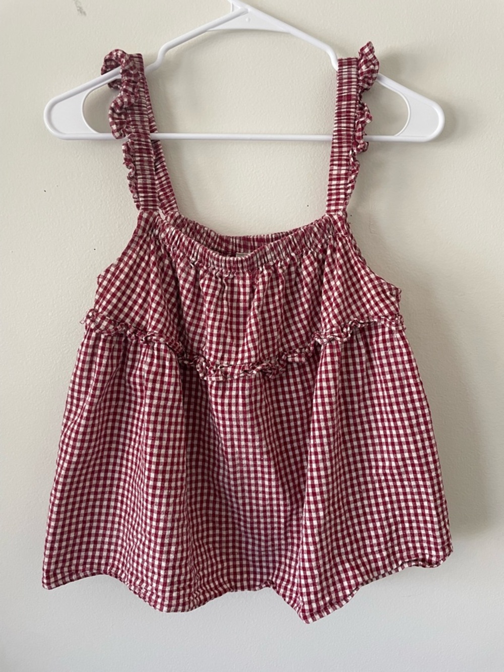 EUC Neuflora Elodie Red Gingham Ruffle Strap Tank Top
